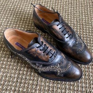 Ralph Lauren Women’s Brown Leather Oxford Shoes with Crystal Gecko - size 8.5